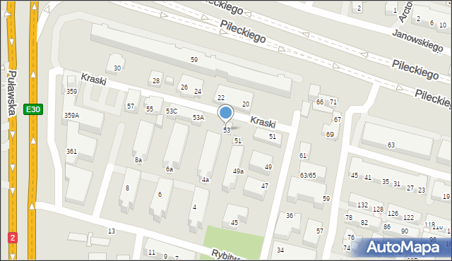 Warszawa, Kraski, 53, mapa Warszawy