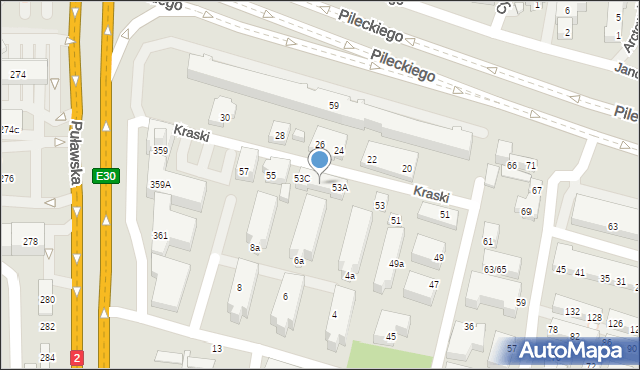 Warszawa, Kraski, 53B, mapa Warszawy