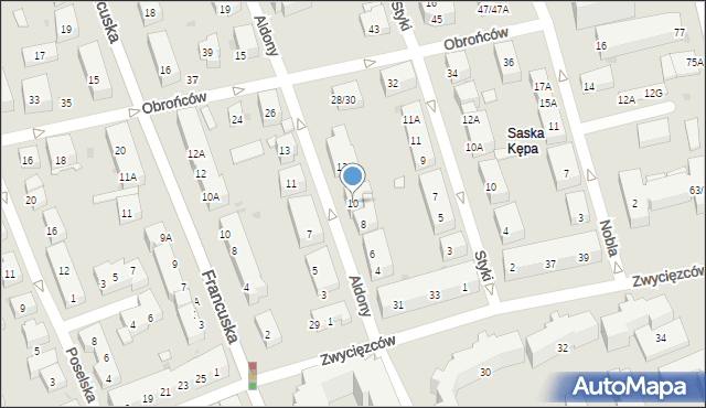Warszawa, Królowej Aldony, 10, mapa Warszawy
