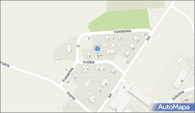 Wąsewo, Krótka, 6, mapa Wąsewo