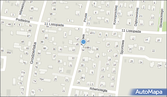 Wasilków, Krzywa, 36, mapa Wasilków