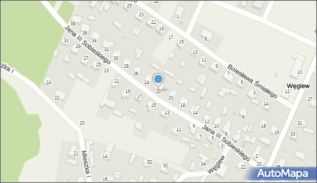 Węglew, Króla Jana III Sobieskiego, 22, mapa Węglew