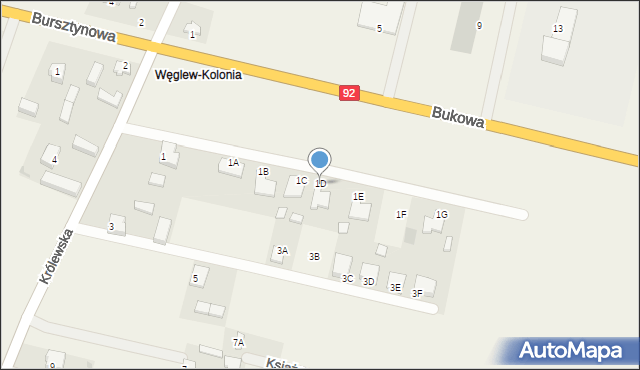 Węglew, Królewska, 1D, mapa Węglew