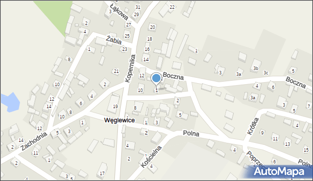 Węglewice, Krótka, 1, mapa Węglewice