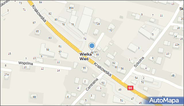 Wielka Wieś, Krakowska, 68, mapa Wielka Wieś