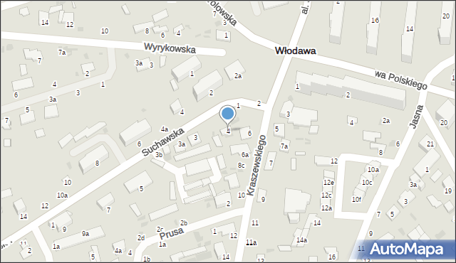 Włodawa, Kraszewskiego, 4, mapa Włodawa