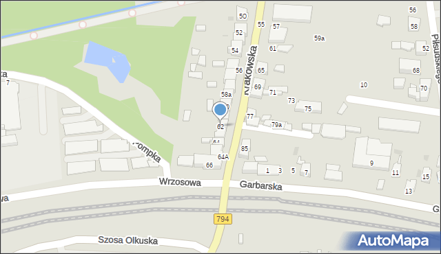 Wolbrom, Krakowska, 62, mapa Wolbrom