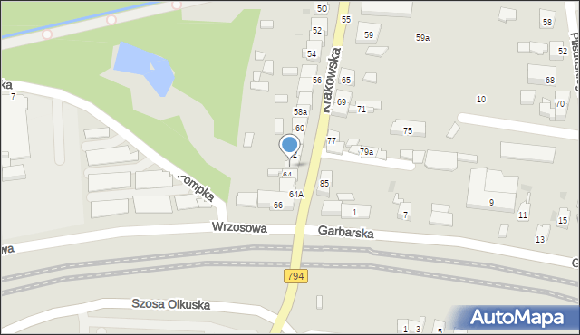 Wolbrom, Krakowska, 62a, mapa Wolbrom