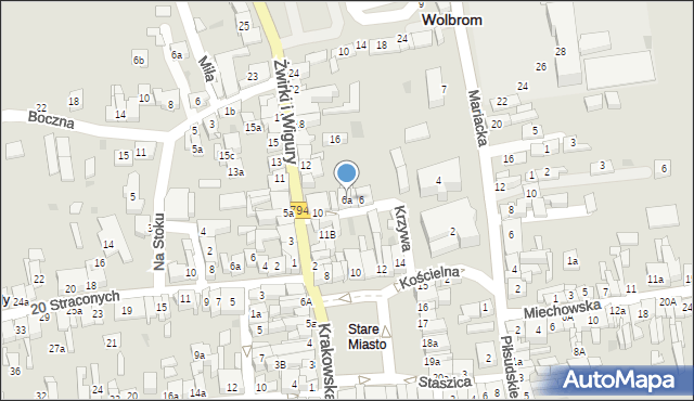 Wolbrom, Krzywa, 6a, mapa Wolbrom