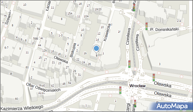 Wrocław, Krawiecka, 6, mapa Wrocławia