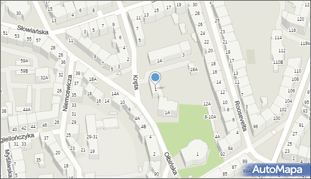 Wrocław, Kręta, 1, mapa Wrocławia