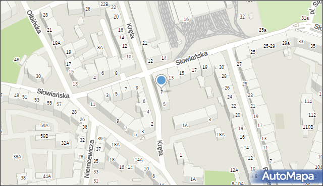 Wrocław, Kręta, 7, mapa Wrocławia