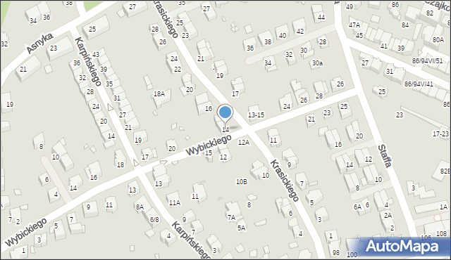 Wrocław, Krasickiego Ignacego, bp., 14, mapa Wrocławia