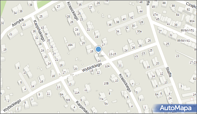 Wrocław, Krasickiego Ignacego, bp., 14A, mapa Wrocławia