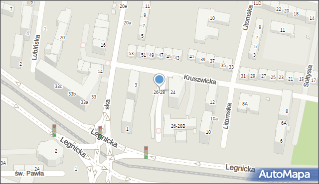 Wrocław, Kruszwicka, 26-28, mapa Wrocławia