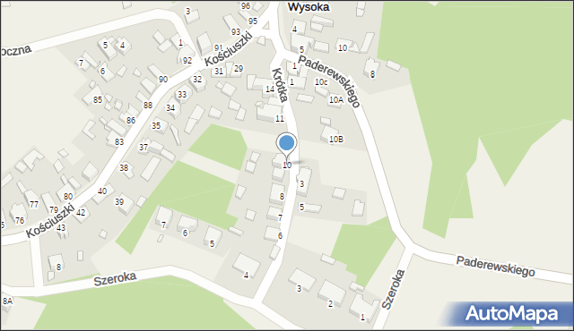 Wysoka, Krótka, 10, mapa Wysoka