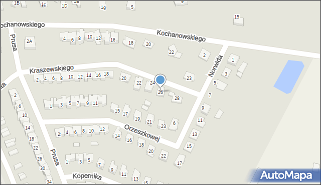 Wysokie Mazowieckie, Kraszewskiego, 26, mapa Wysokie Mazowieckie