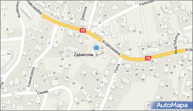 Zabierzów, Krakowska, 28, mapa Zabierzów