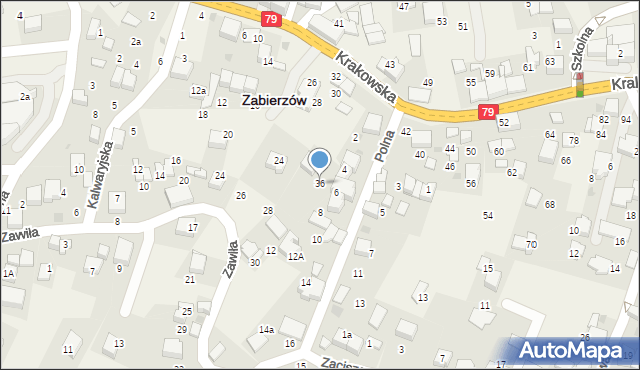 Zabierzów, Krakowska, 36, mapa Zabierzów