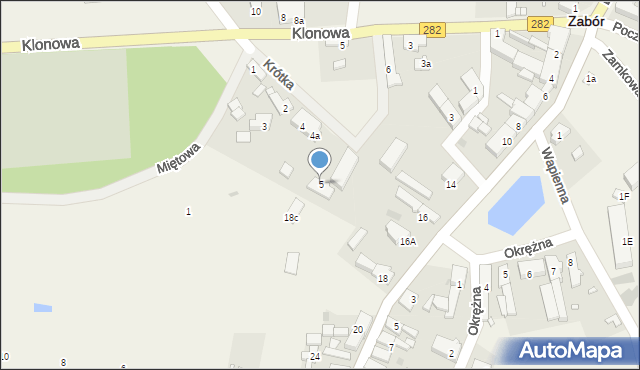 Zabór, Krótka, 5, mapa Zabór
