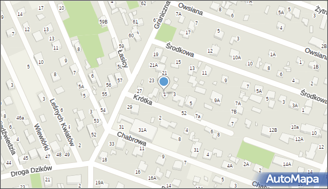 Zalesie Górne, Krótka, 1, mapa Zalesie Górne