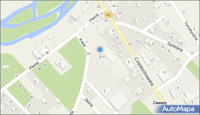 Zawady, Kręta, 3, mapa Zawady