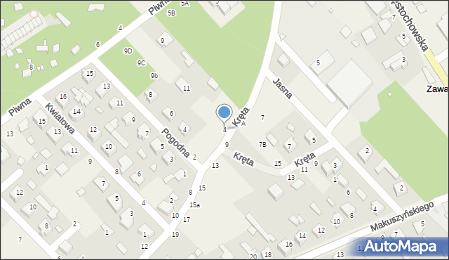 Zawady, Kręta, 4, mapa Zawady