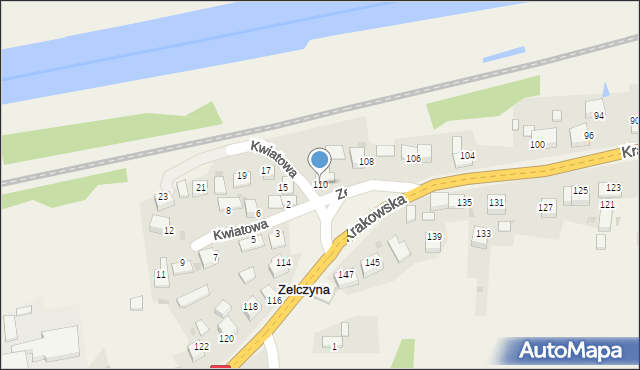 Zelczyna, Krakowska, 110, mapa Zelczyna