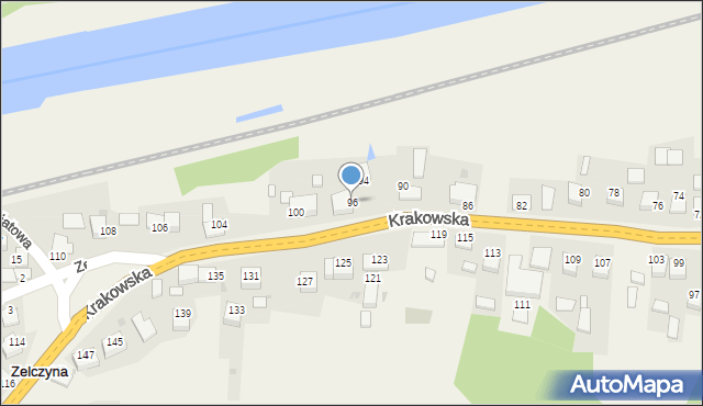 Zelczyna, Krakowska, 96, mapa Zelczyna
