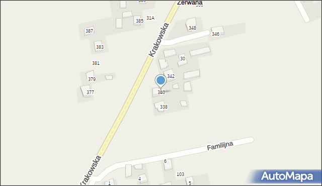 Zerwana, Krakowska, 340, mapa Zerwana