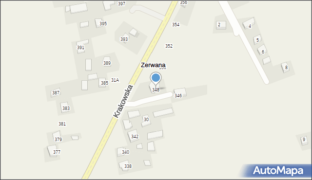 Zerwana, Krakowska, 348, mapa Zerwana