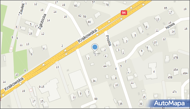 Zgłobice, Krakowska, 1, mapa Zgłobice