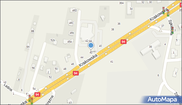 Zgłobice, Krakowska, 42, mapa Zgłobice