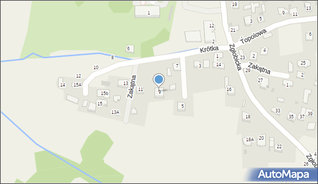 Zgłobice, Krótka, 9, mapa Zgłobice