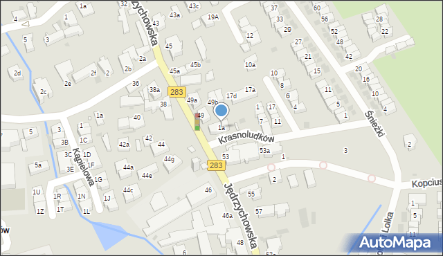 Zielona Góra, Krasnoludków, 1a, mapa Zielona Góra