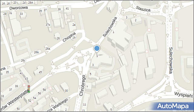 Zielona Góra, Króla Bolesława Chrobrego, 1, mapa Zielona Góra