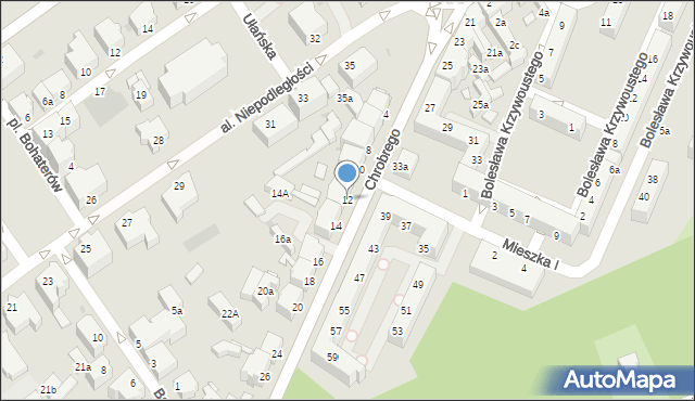 Zielona Góra, Króla Bolesława Chrobrego, 12, mapa Zielona Góra