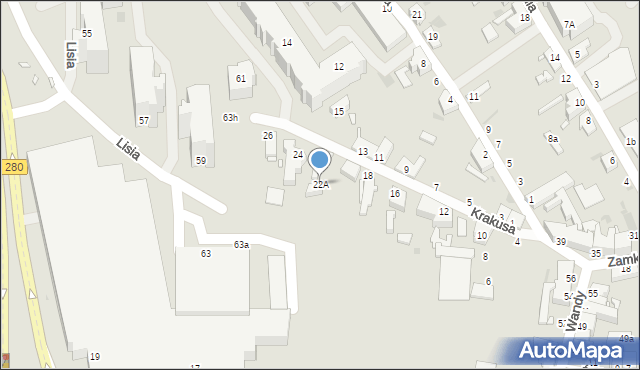 Zielona Góra, Krakusa, 22A, mapa Zielona Góra