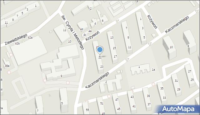 Zielona Góra, Krzywoń Anieli, 21, mapa Zielona Góra