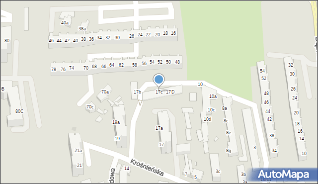Zielona Góra, Krośnieńska, 17c, mapa Zielona Góra