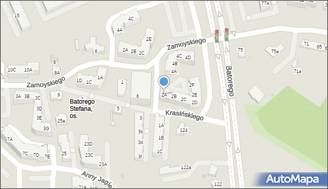 Zielona Góra, Krasińskiego Zygmunta, 2A, mapa Zielona Góra