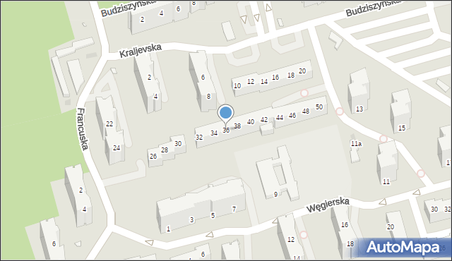 Zielona Góra, Kraljevska, 36, mapa Zielona Góra