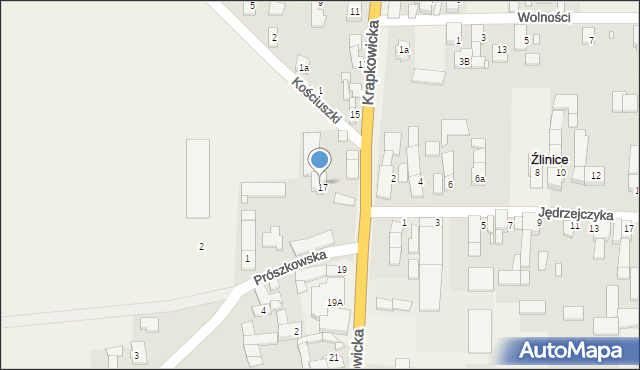 Źlinice, Krapkowicka, 17a, mapa Źlinice