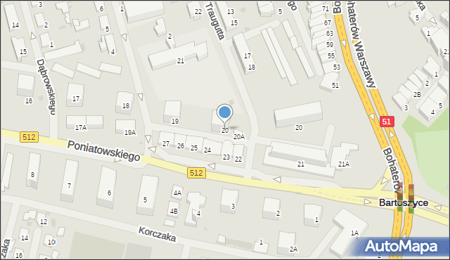 Bartoszyce, Księcia Józefa Poniatowskiego, 20, mapa Bartoszyce