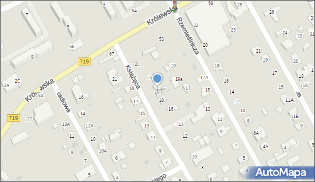 Grodzisk Mazowiecki, Książęca, 20, mapa Grodzisk Mazowiecki