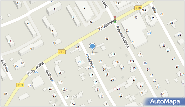 Grodzisk Mazowiecki, Książęca, 24, mapa Grodzisk Mazowiecki