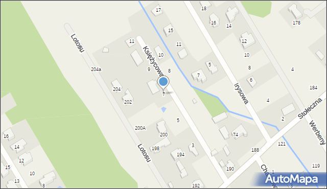 Józefin, Księżycowa, 7, mapa Józefin