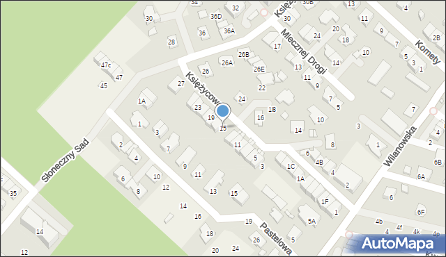 Józefosław, Księżycowa, 15, mapa Józefosław