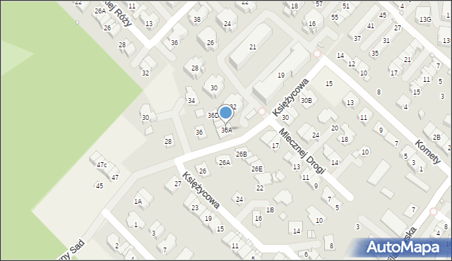 Józefosław, Księżycowa, 36A, mapa Józefosław