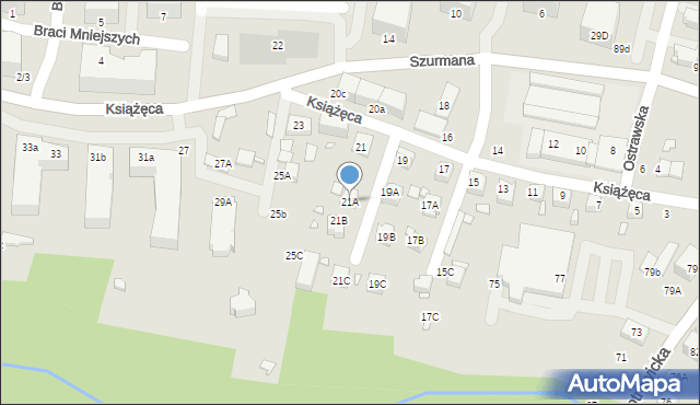 Katowice, Książęca, 21A, mapa Katowic